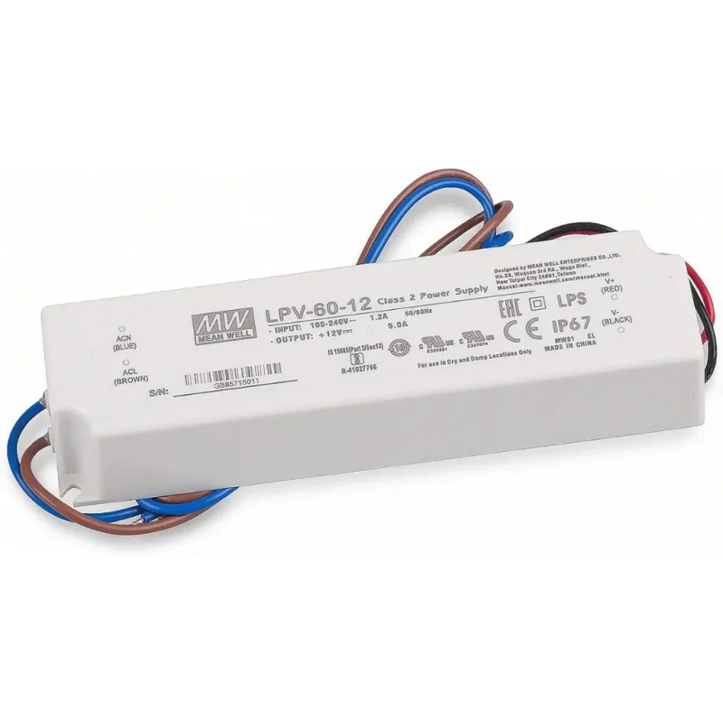 Fuente Alimentacion LEDs 12Vdc 60W 5A  IP67 MW