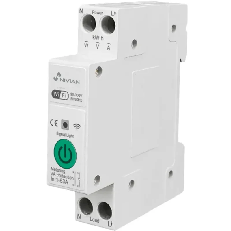 Interrupor WiFi Carril DIN 63A NIVIAN ENERGYMETER65DIN