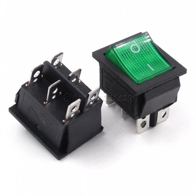 Interruptor/Conmutador Basculante 6 PIN Bipolar ON-ON Luminoso VERDE