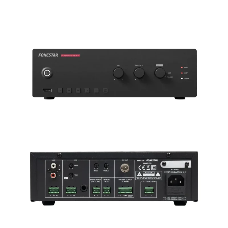 Amplificador PA 15Wrms USB/MP3/FM FONESTAR PROX-15