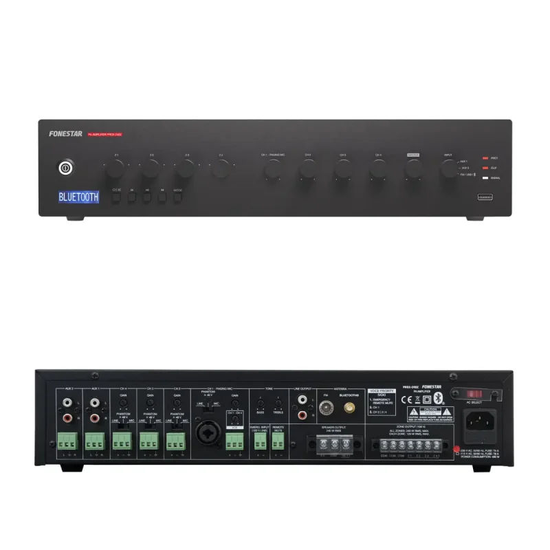 Amplificador PA 240Wrms 4Zonas BT/USB/FM FONESTAR PROX-240Z