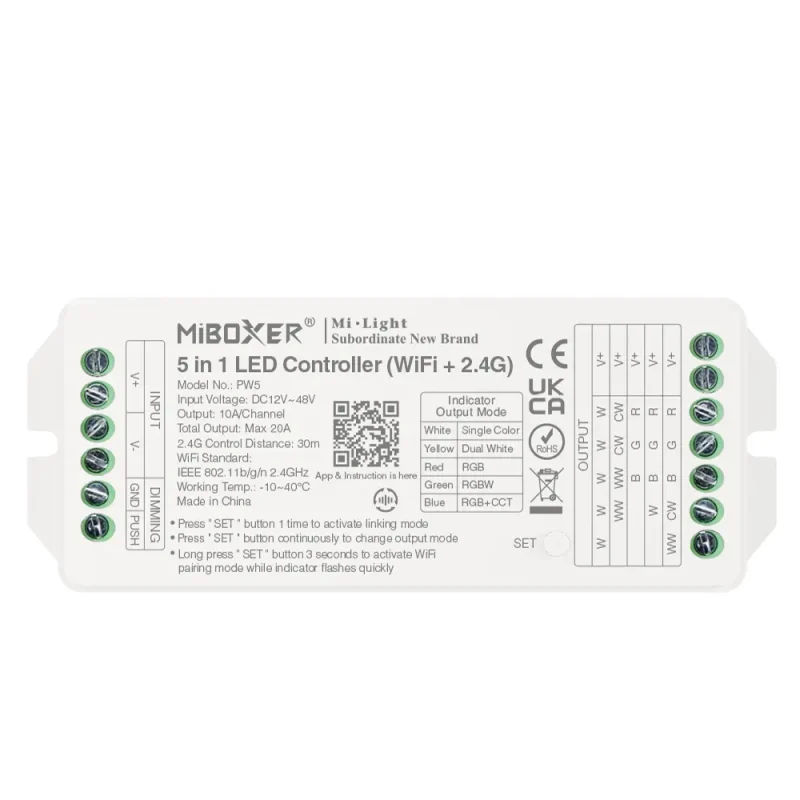 Controlador LED MONO DUAL RGB RGBW RGB+CCT 12V/24V 15A WiFi MIBOXER