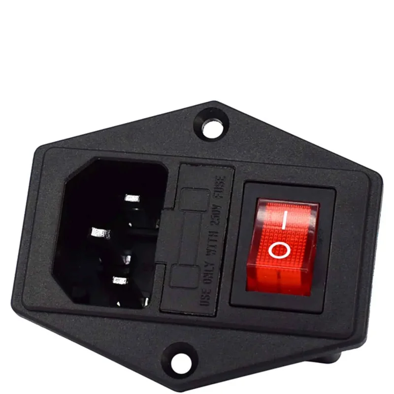 Base Conexion Empotrar Tornillos IEC 320 C14 con Portafusible + Interruptor Con Luz