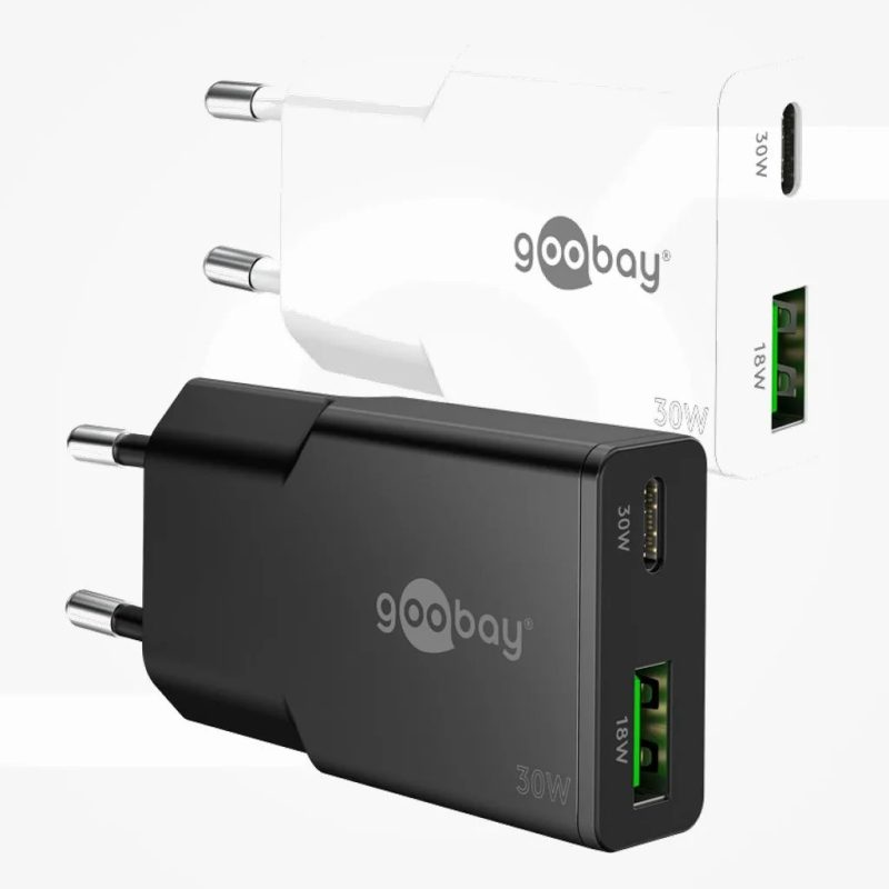 30 W Cargador rÃ¡pido dual USB-C PD GaN Slim negro