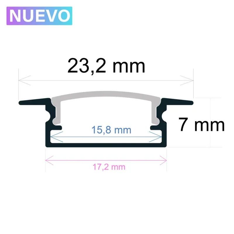 Perfil LED Empotrar 23,2x7mm 2m BLANCO