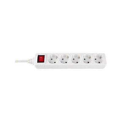 Base Electrica 5 Tomas Schuko + Interruptor + Cable 1,5mts color BLANCO