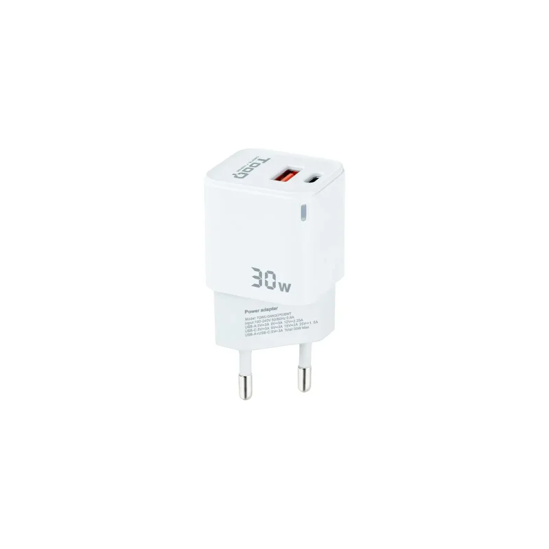 Cargador Red GAN USB-C PD + USB-A QC 30W BLANCO TOOQ