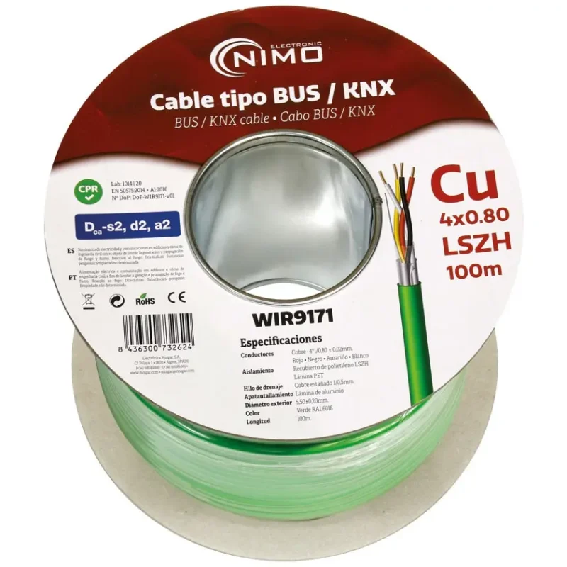 Manguera BUS KNX 4×0,80mm Funda Verde LSZH  Dca (100m)