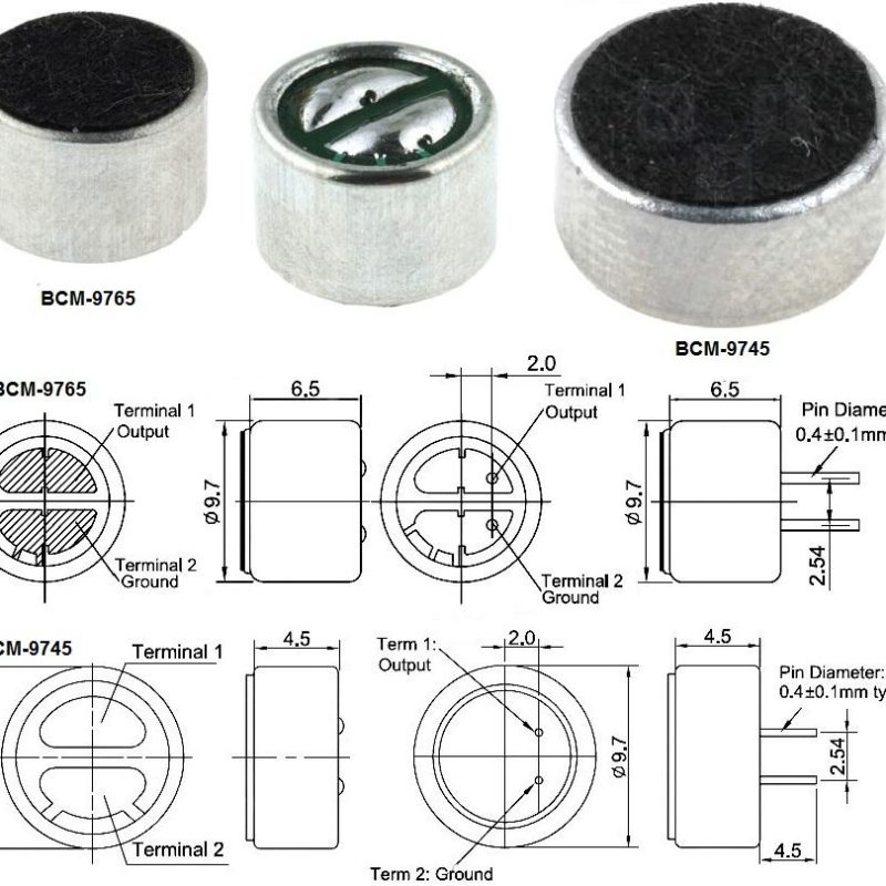 Capsula Microfonica Electret 2K2 Ohm alimentacion 1,5-10V