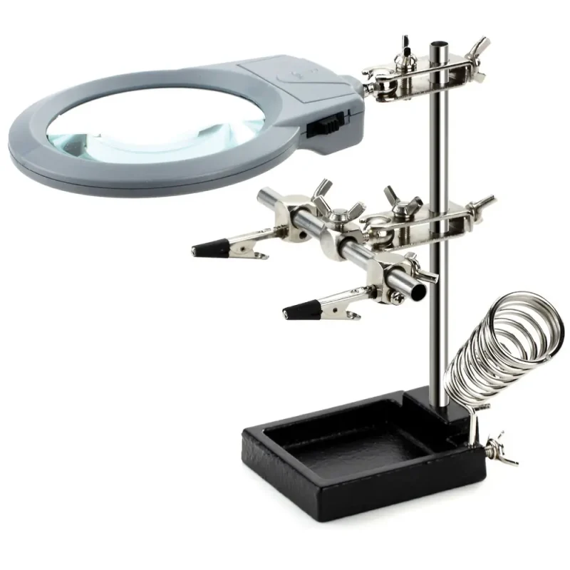 Lupa Sobremesa Luz LED Pinzas y Soporte Soldador (ZD-10M)