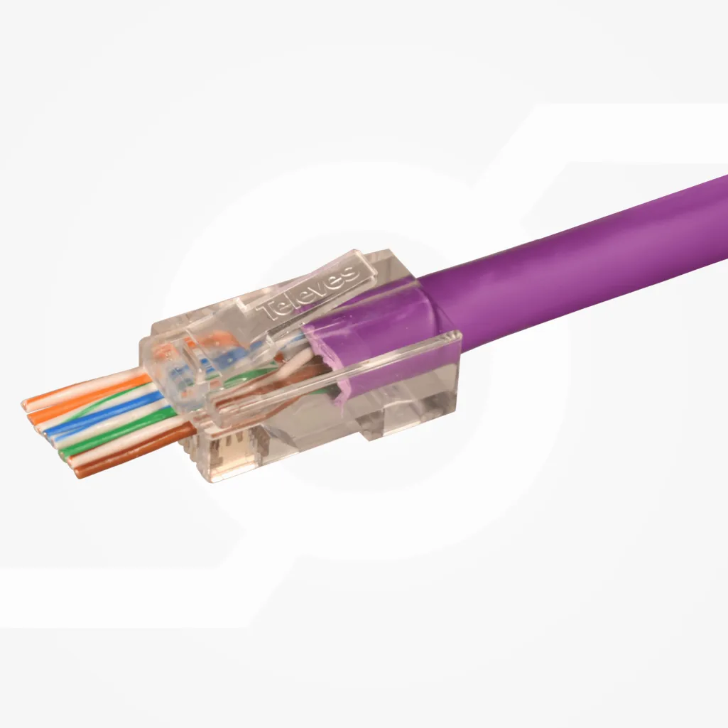 Conector RJ45 macho pasante UTP Cat 6 para cables de datos