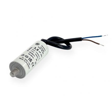 Condensador Motor 3,5uF 425Vac 28x55mm CABLES + Torno M8