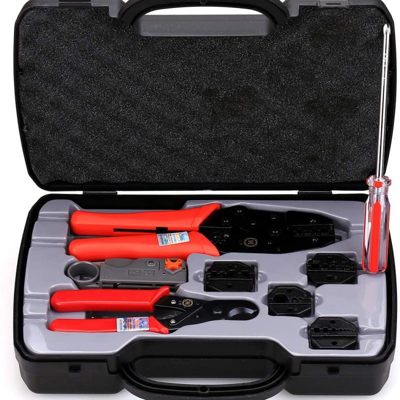 KIT Crimpadora Herramientas Conectores Coaxiales en Maletin