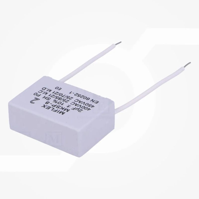 Condensador Motor 2uF 400Vac Raster 37,5mm Hilos