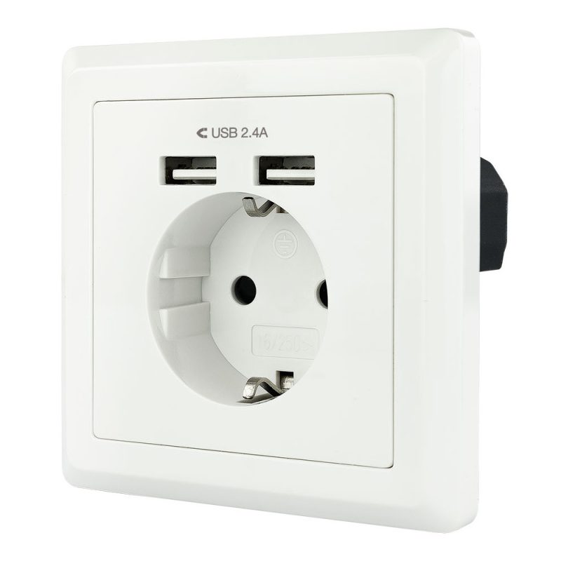 Base Enchufe Schuko con 2 tomas USB