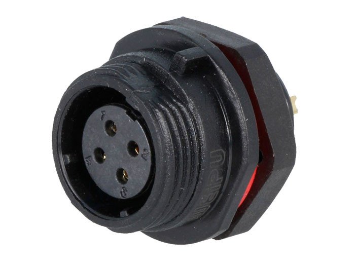 Conector Hembra 4 pines IP68 Redondo con Rosca Exterior PANEL