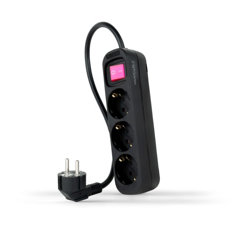Base Multiple 3 Enchufes Interruptor Cable 1,4m NEGRA
