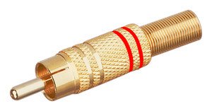 Conector RCA Macho Metal Dorado con aros Rojo