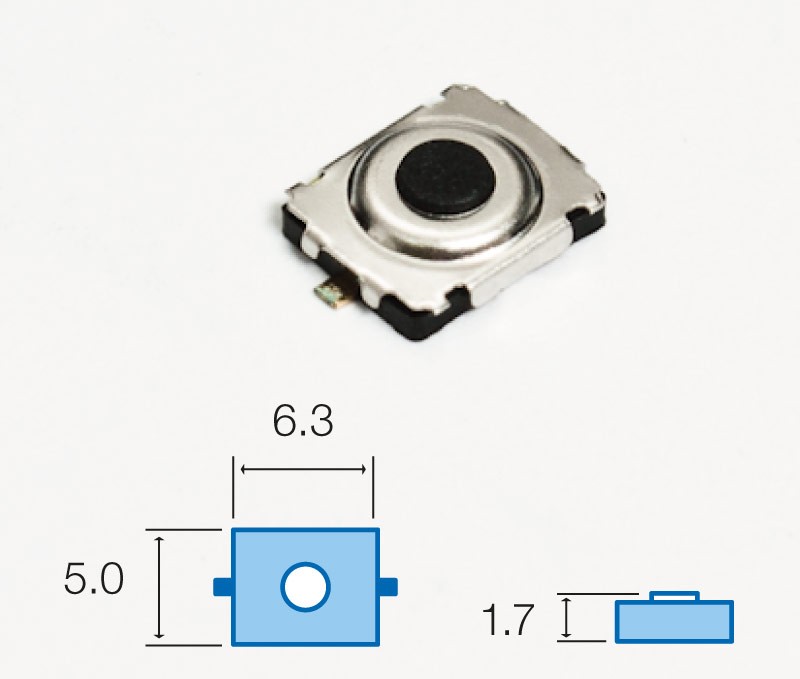 Pulsador Tacto SMD 5×6,3mm altura 1,7mm Cerrado Reposo