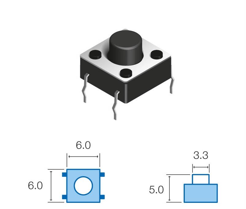 Pulsador Tacto 6x6mm Alto 5,0mm 4patas TACT-65N-F