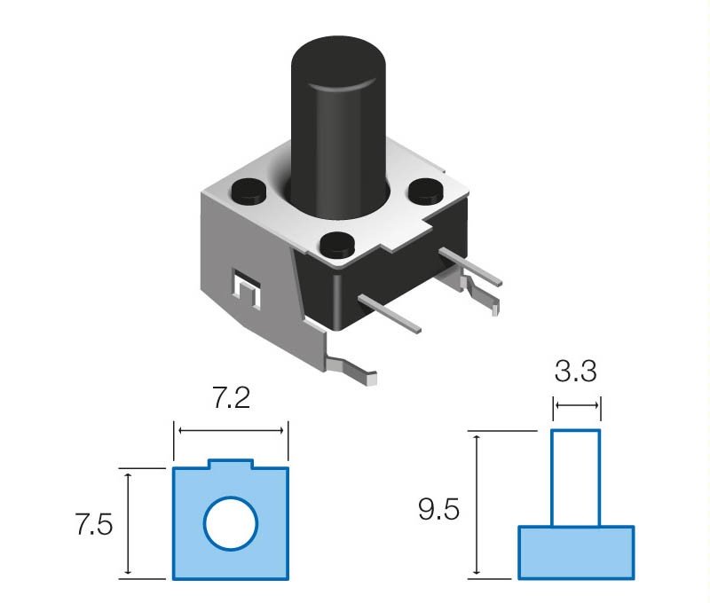 Pulsador Tacto 7,5×7,2mm altura total 9,5mm
