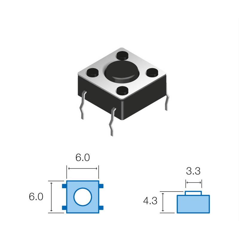 Pulsador Tacto 6x6mm 4,3mm altura total Tecla Blanca