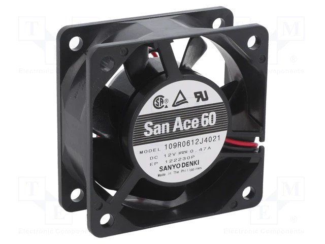 Ventilador 12Vdc 60x60x25mm 5,64W 2 Cables BOLAS