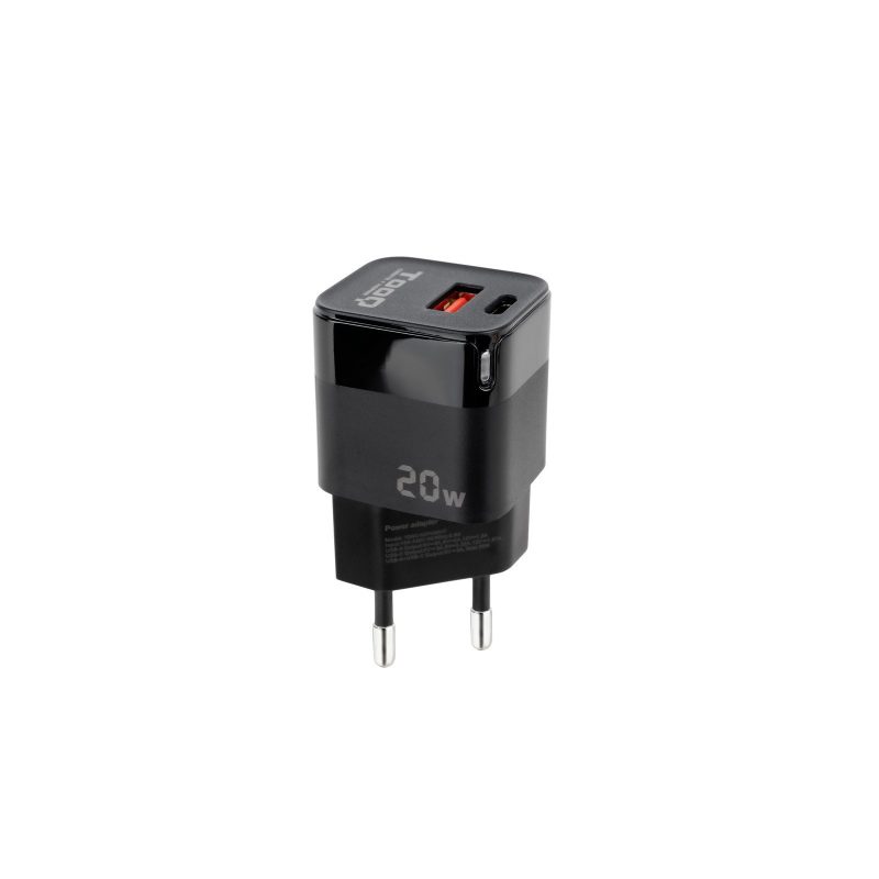 Cargador Red USB-C PD + USB-A QC 20W NEGRO TOOQ