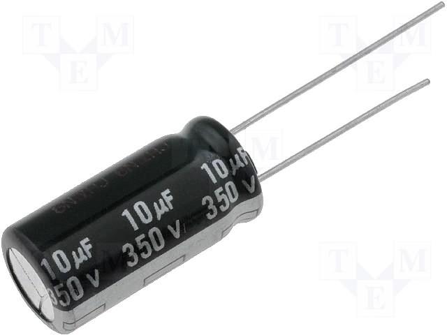 10uF 350Vdc 105ÂºC Condensador Electrolitico 10x20mm Radial
