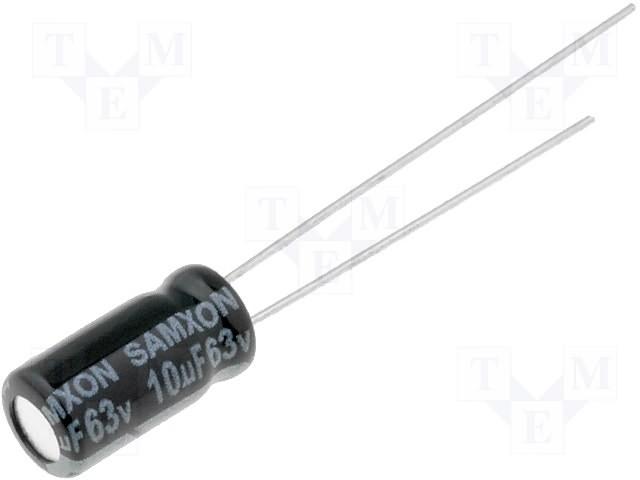 Condensador Electrolitico 10uF 63Vdc  105ÂºC 5x11mm Radial