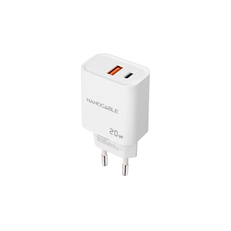 Cargador USB-C PD USB-A QC 20W BLANCO NANOCABLE