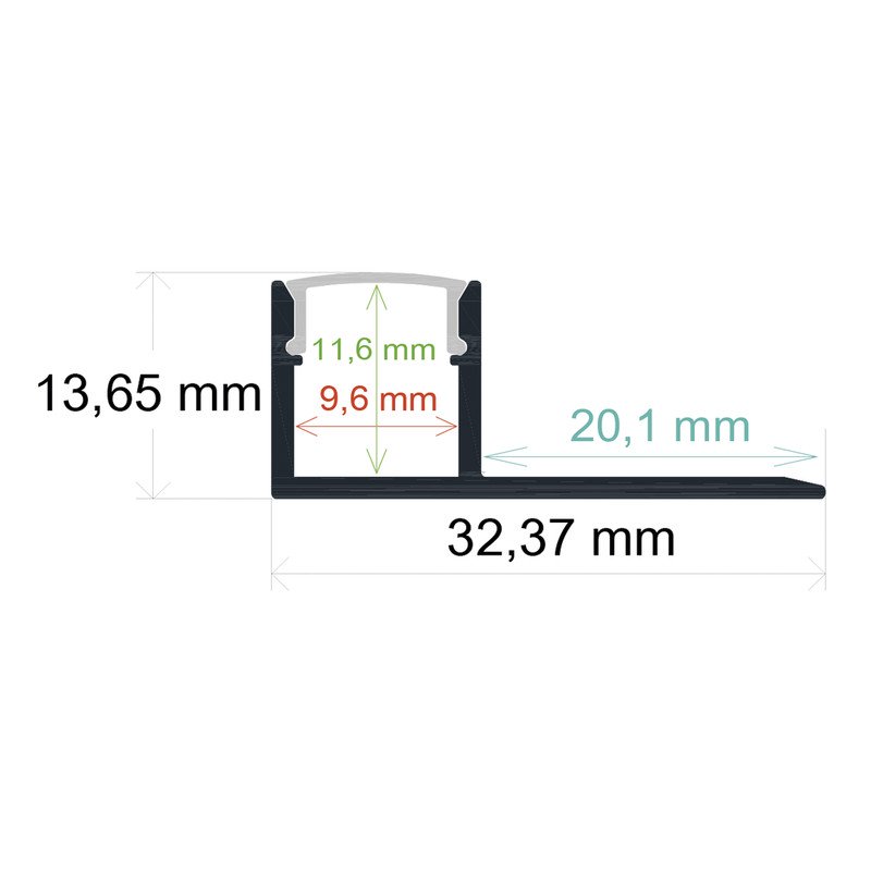Perfil LED Empotrar Obra 32x13mm Opal 2m