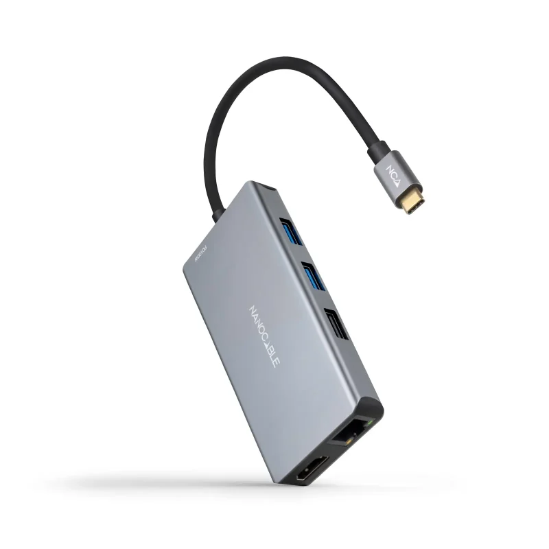 DOCK HUB USB-C 3xUSB-A+2xHDMI+RJ45+TF+SD+USB-C PD 100W GRIS NANOCABLE