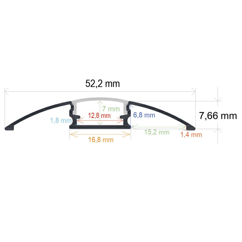 Perfil LED Superficie 52×7,6mm Opal 2m