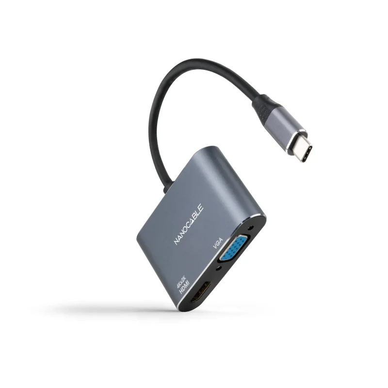 Conversor USB-C a HDMI/VGA 4K GRIS NANOCABLE