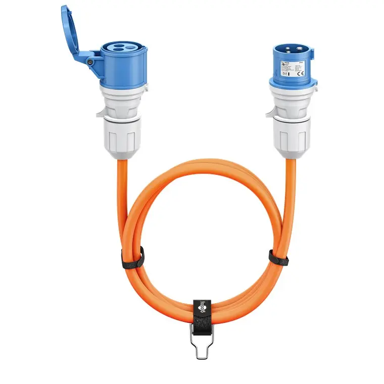 Cable Camping adaptador CEE Macho a CEE Hembra (tipo E/F) CU Naranja 5 m