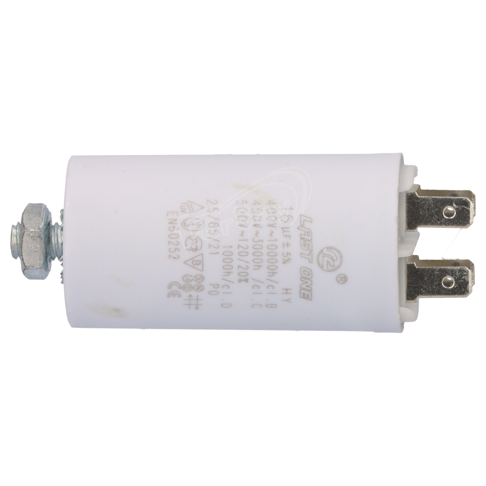 Condensador Motor 16uF 450Vac 40x70mm FASTON + torno M8
