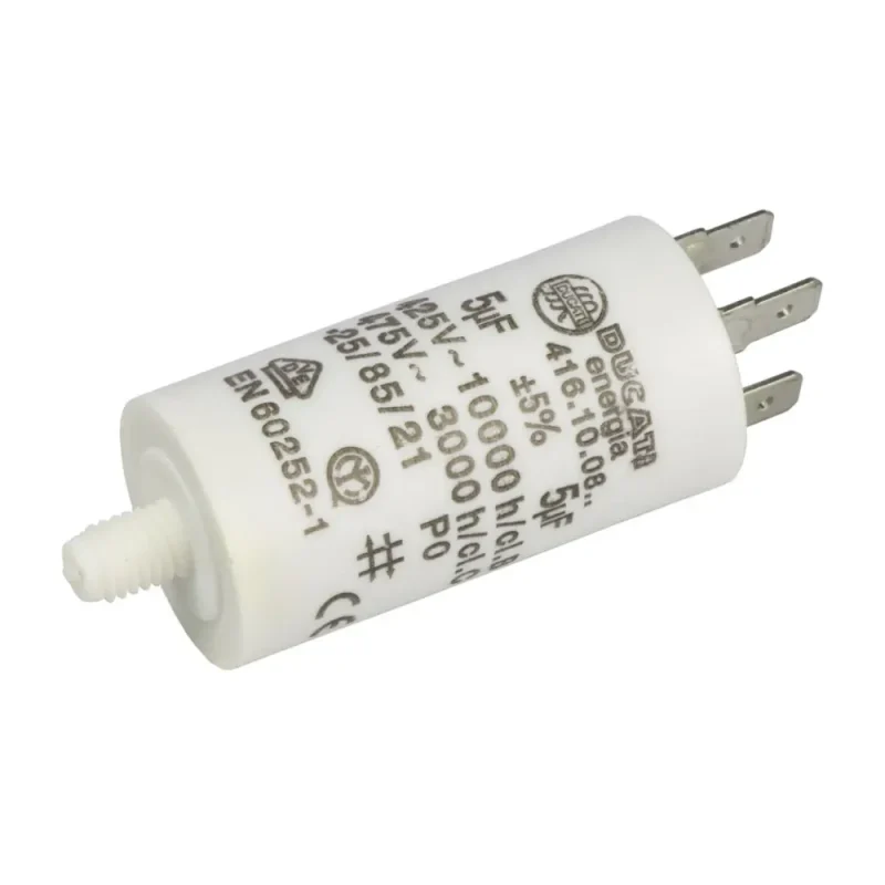 Condensador Motor 5uF 450Vac 28x55mm FASTON + Torno M8 DUCATI