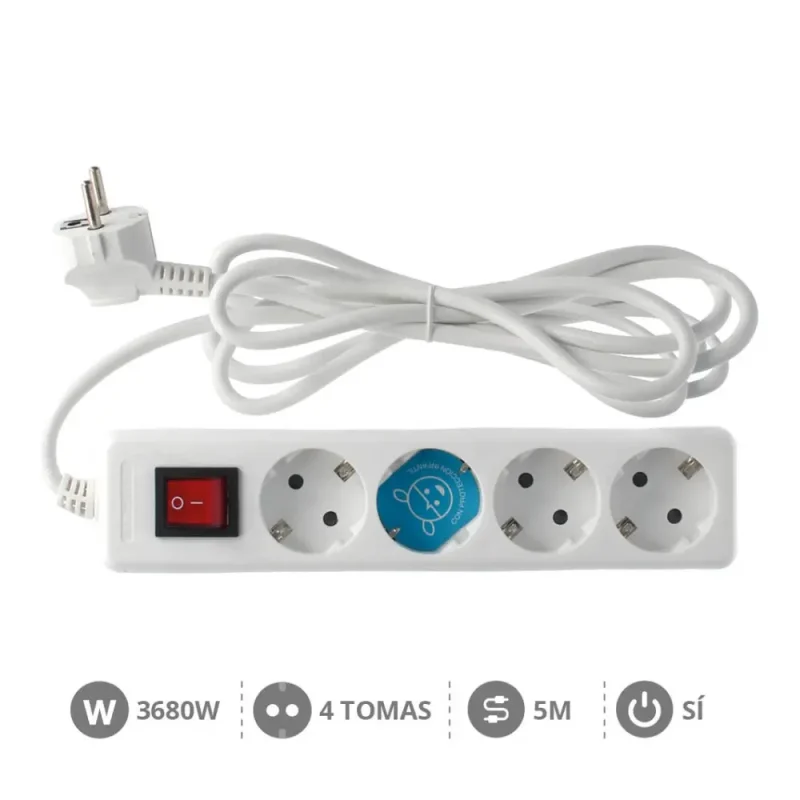 Base Multiple 4 Enchufes Interruptor Cable 5m BLANCA