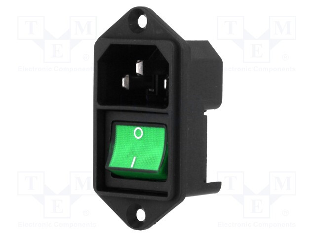 Base Conexion Empotrar IEC320 C14 + Interruptor Luminoso Verde