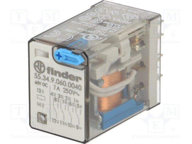 RELE 60Vdc 4Ctos. Pulsador de Pruebas 7A/250Vac FINDER