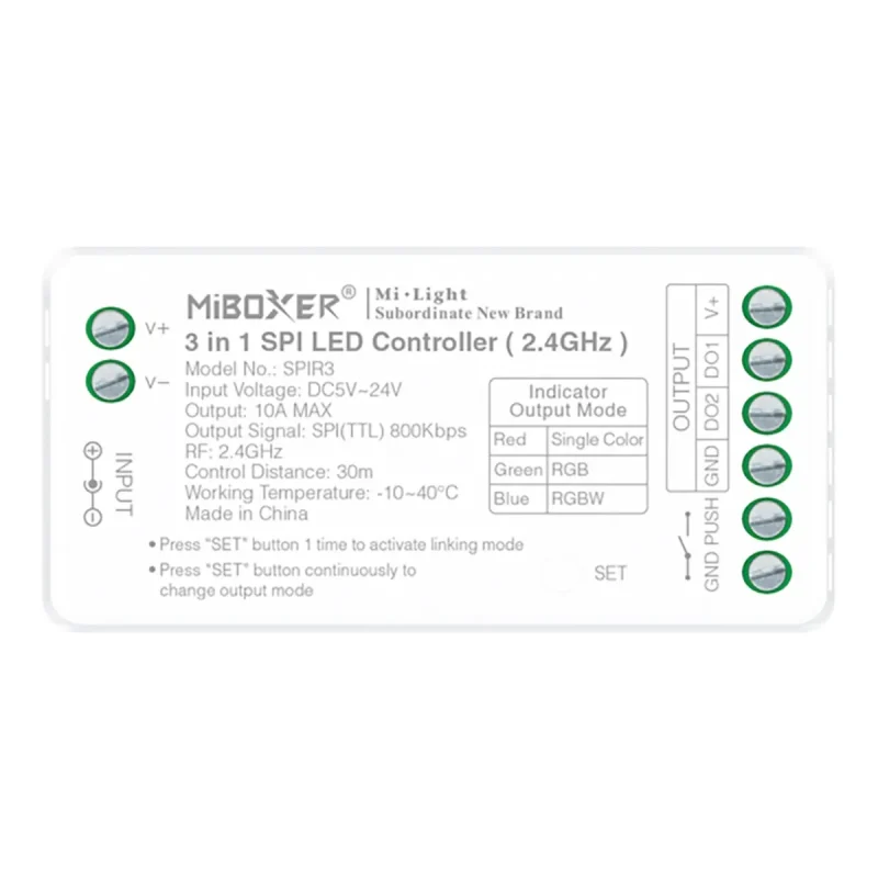 Controlador LED Digital SPI Dual/RGBW 5V-24V 10A MIBOXER SPIR3