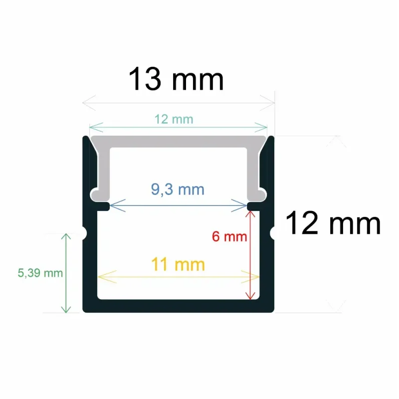 Perfil LED Superficie 13x12mm Opal 2m