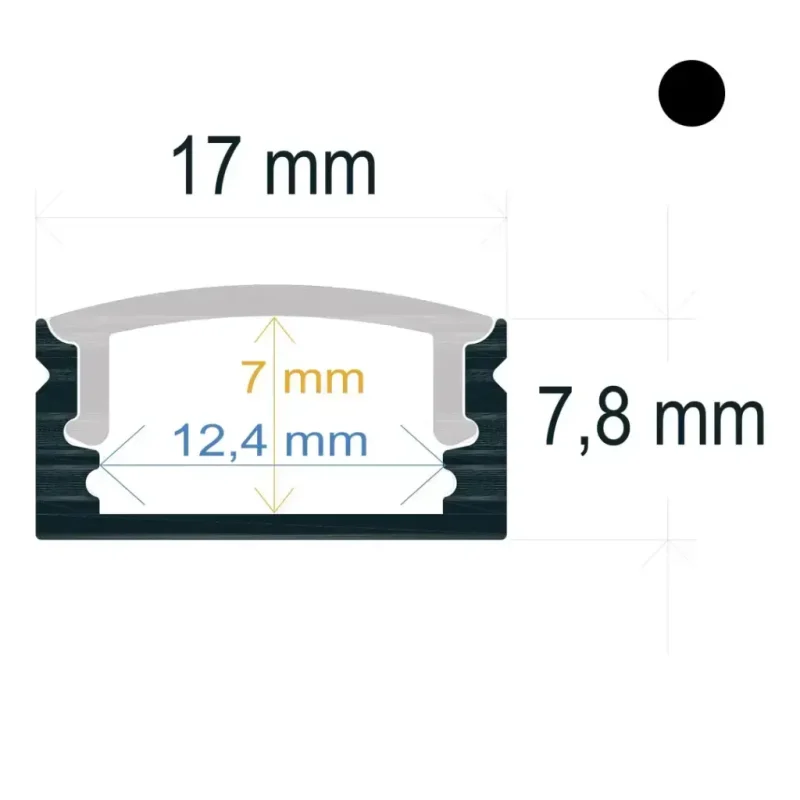 Perfil LED Superficie 17×7,8mm Opal 2m NEGRO
