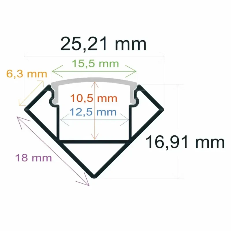 Perfil LED Esquina 25x17mm Opal 2m