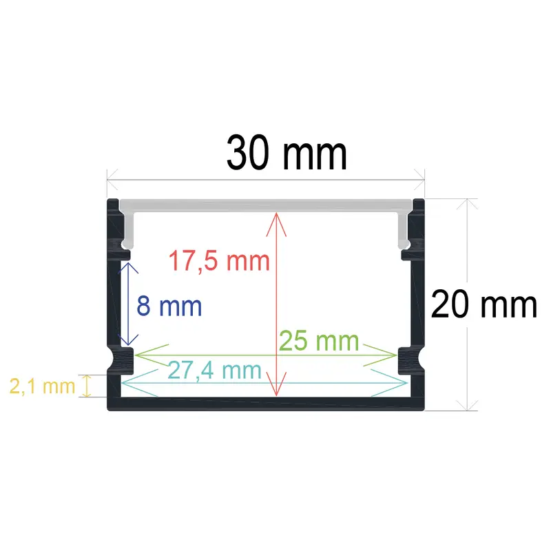 Perfil LED Superficie 30x20mm Opal 2m