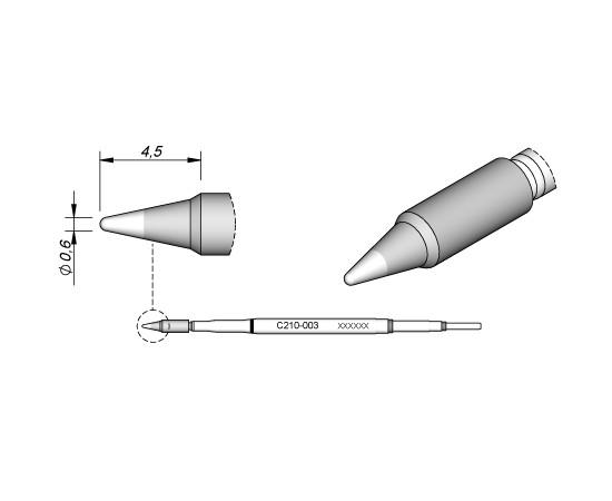 Cartucho Punta Conica 0,6mm 4,5mm T210 JBC C210-003
