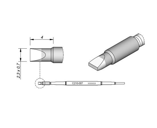 Cartucho Punta Cincel 0,7×2,3mm 4mm T210 JBC