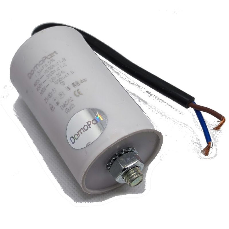 Condensador Motor 1,5uF 450Vac CABLES 40x70mm + torno M8