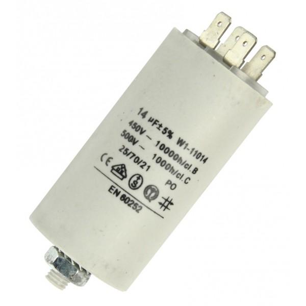 Condensador Motor 14uF 450Vac 40x70mm FASTON + torno M8